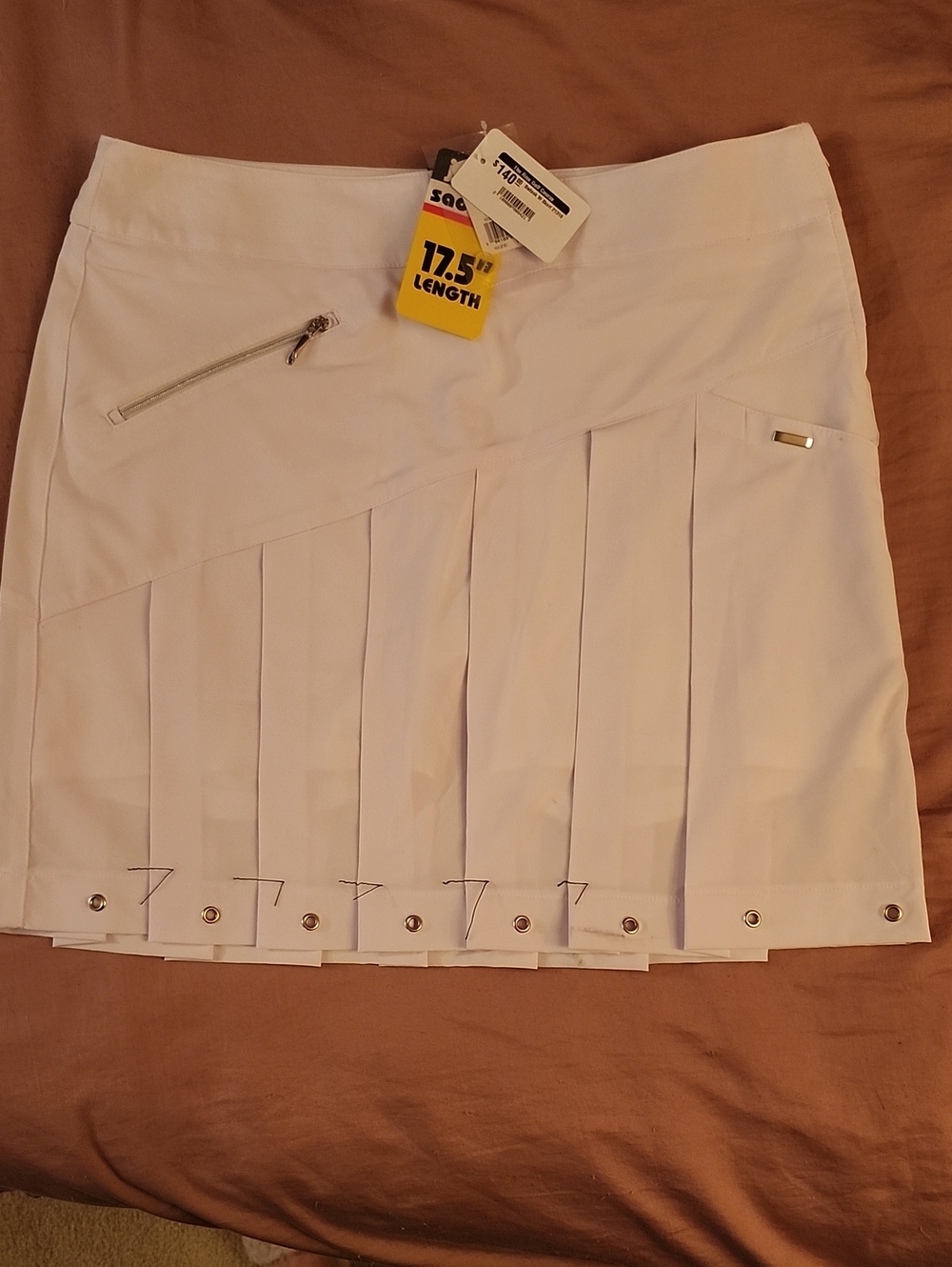 White Pleated Golfi Skort with Zip Pocket - Brand: Jamie Sadock
